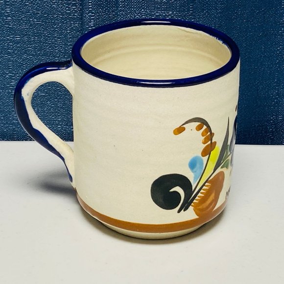 Mexican Pottery Mug with hand painted Floral Pattern Manzanillo Mexico - Picture 2 of 10